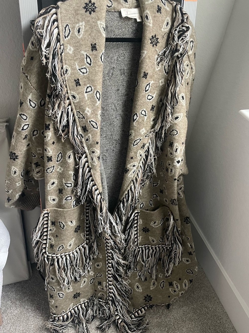Anthropologie Fringe Bandana Print Cardigan